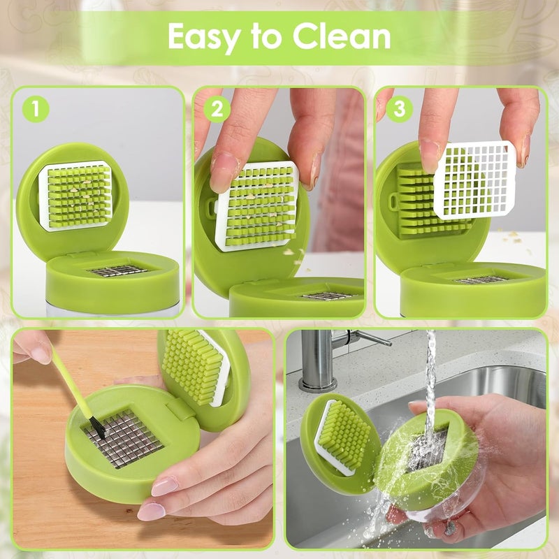 Foyucool 2 Pcs Garlic Press Set, Stainless Steel Garlics Crusher with Silicone Peeler and Cleaner Brush, Easy to Use Garlic Chopper for Shredded Garlic, Ginger and Fruit - Image 2